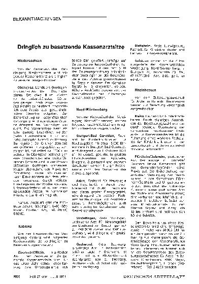 Vorschauseite 1: Dringlich zu besetzende Kassenarztsitze