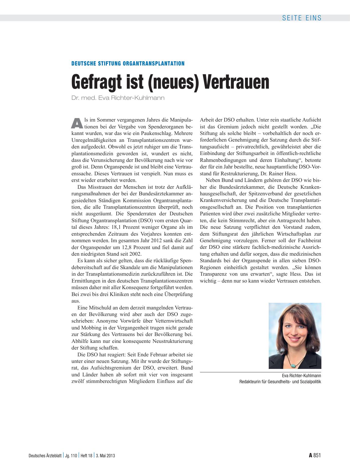 Vorschauseite 1: Deutsche Stiftung Organtransplantation: Gefragt ist (neues) Vertrauen