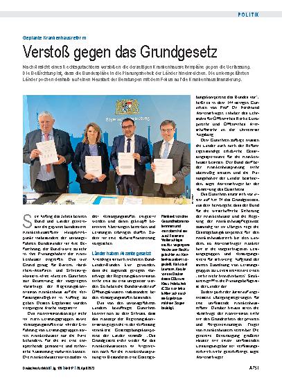 Vorschauseite 1: Geplante Krankenhausreform: Verstoß gegen das Grundgesetz