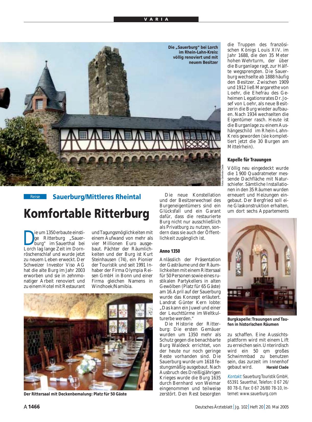 Vorschauseite 1: Sauerburg/Mittleres Rheintal: Komfortable Ritterburg