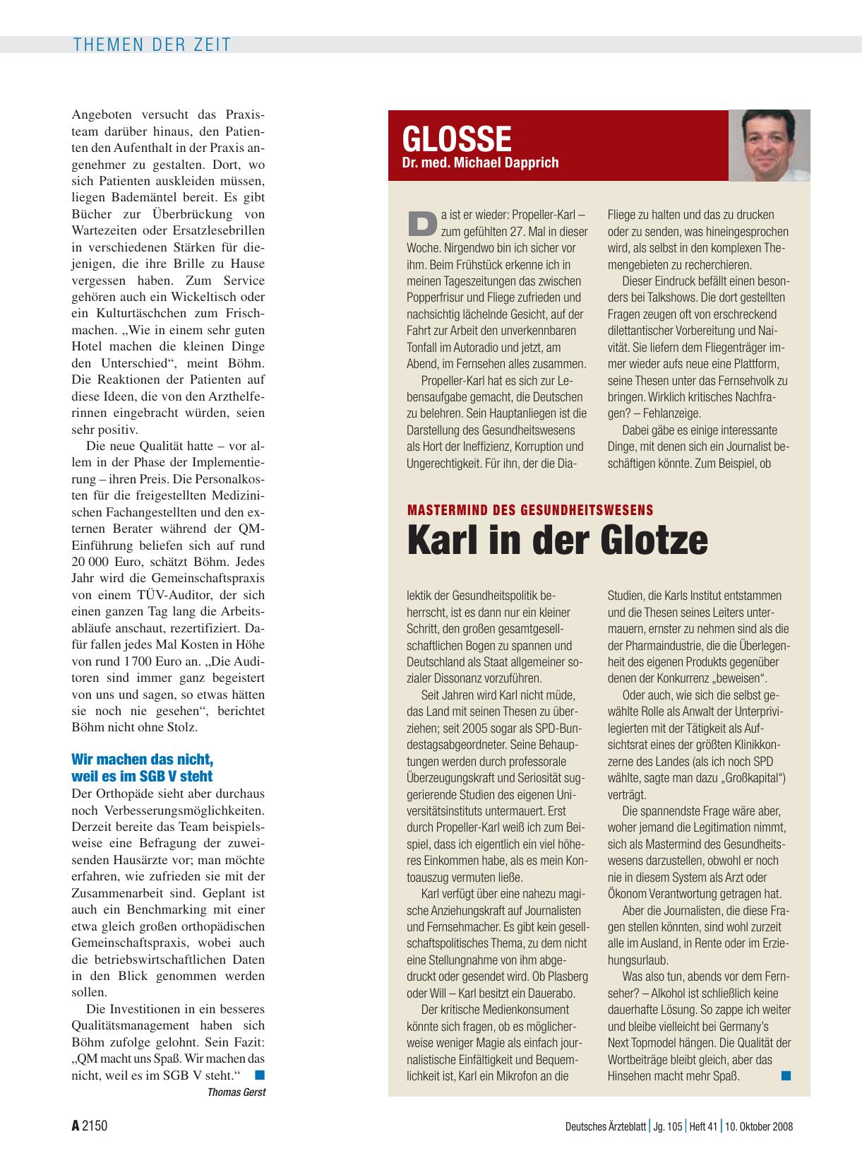 Vorschauseite 1: Mastermind des Gesundheitswesens: Karl in der Glotze