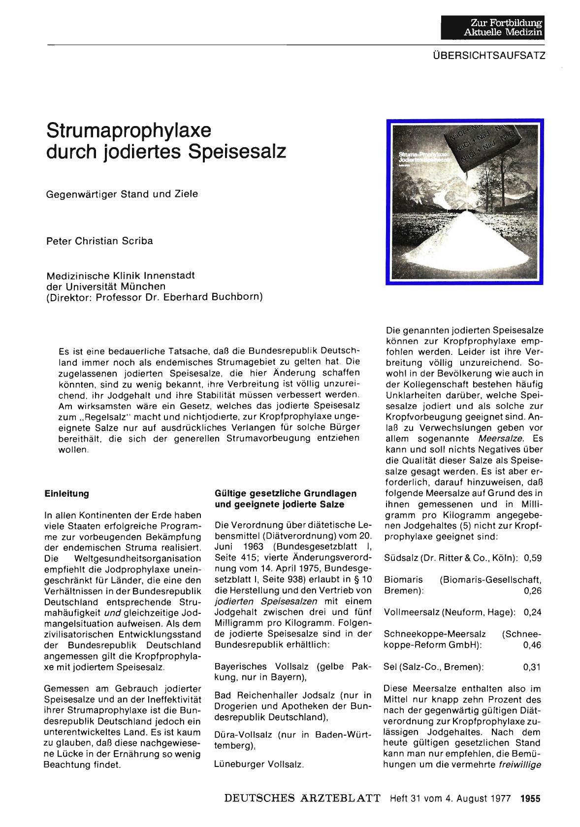 Vorschauseite 1: Strumaprophylaxe durch jodiertes Speisesalz: Gegenwärtiger Stand und Ziele