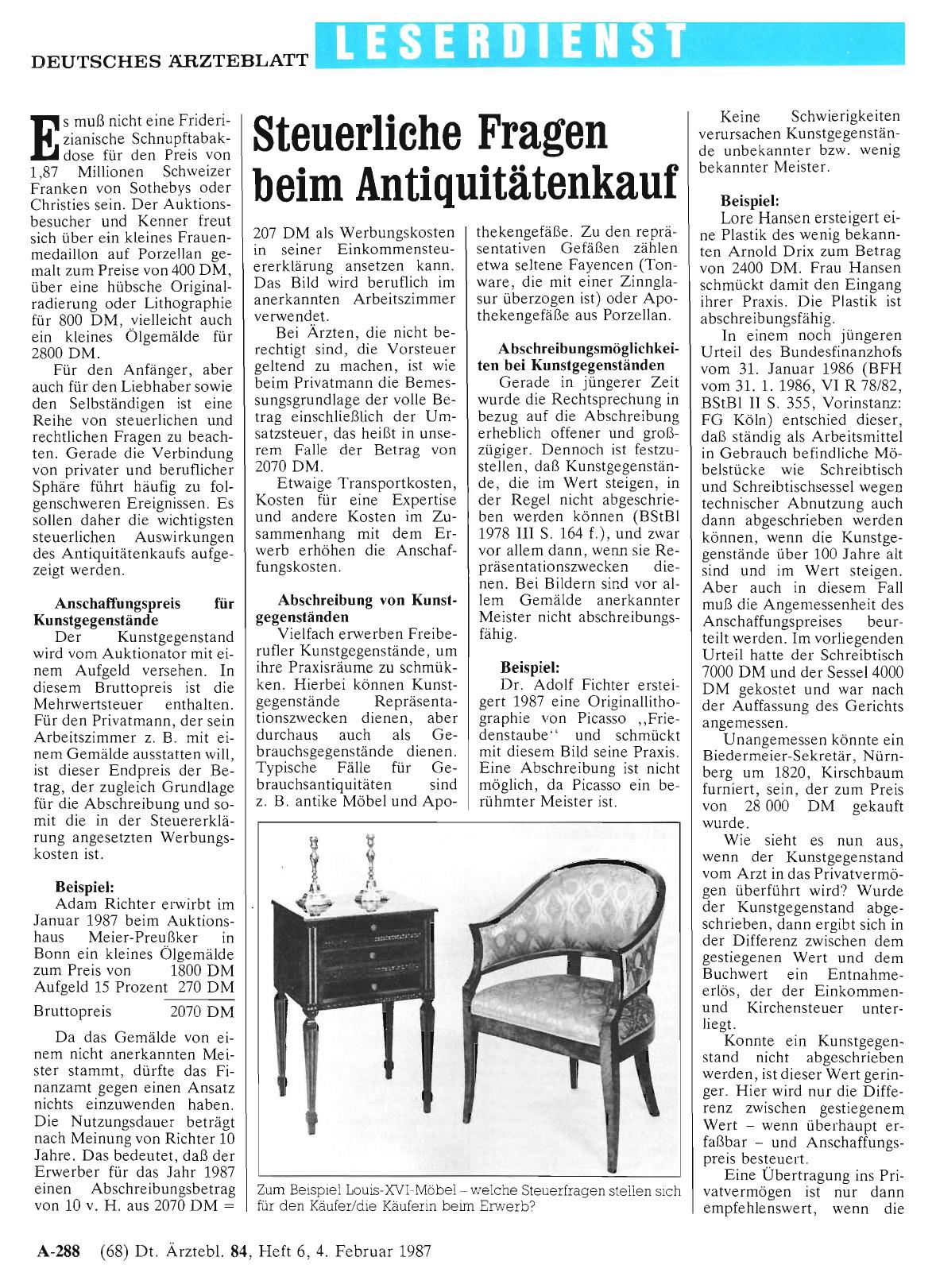 Vorschauseite 1: Steuerliche Fragen beim Antiquitätenkauf