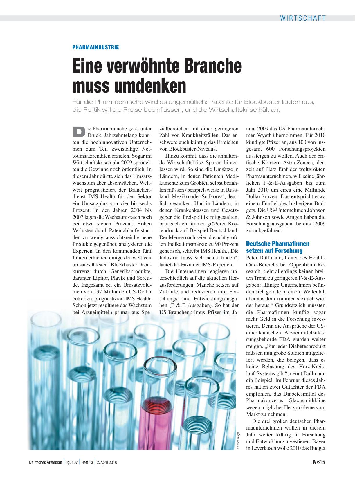 Vorschauseite 1: Pharmaindustrie: Eine verwöhnte Branche muss umdenken