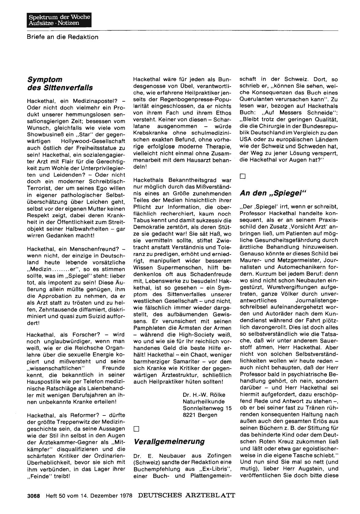 Vorschauseite 1: JULIUS HACKETHAL: Symptom des Sittenverfalls