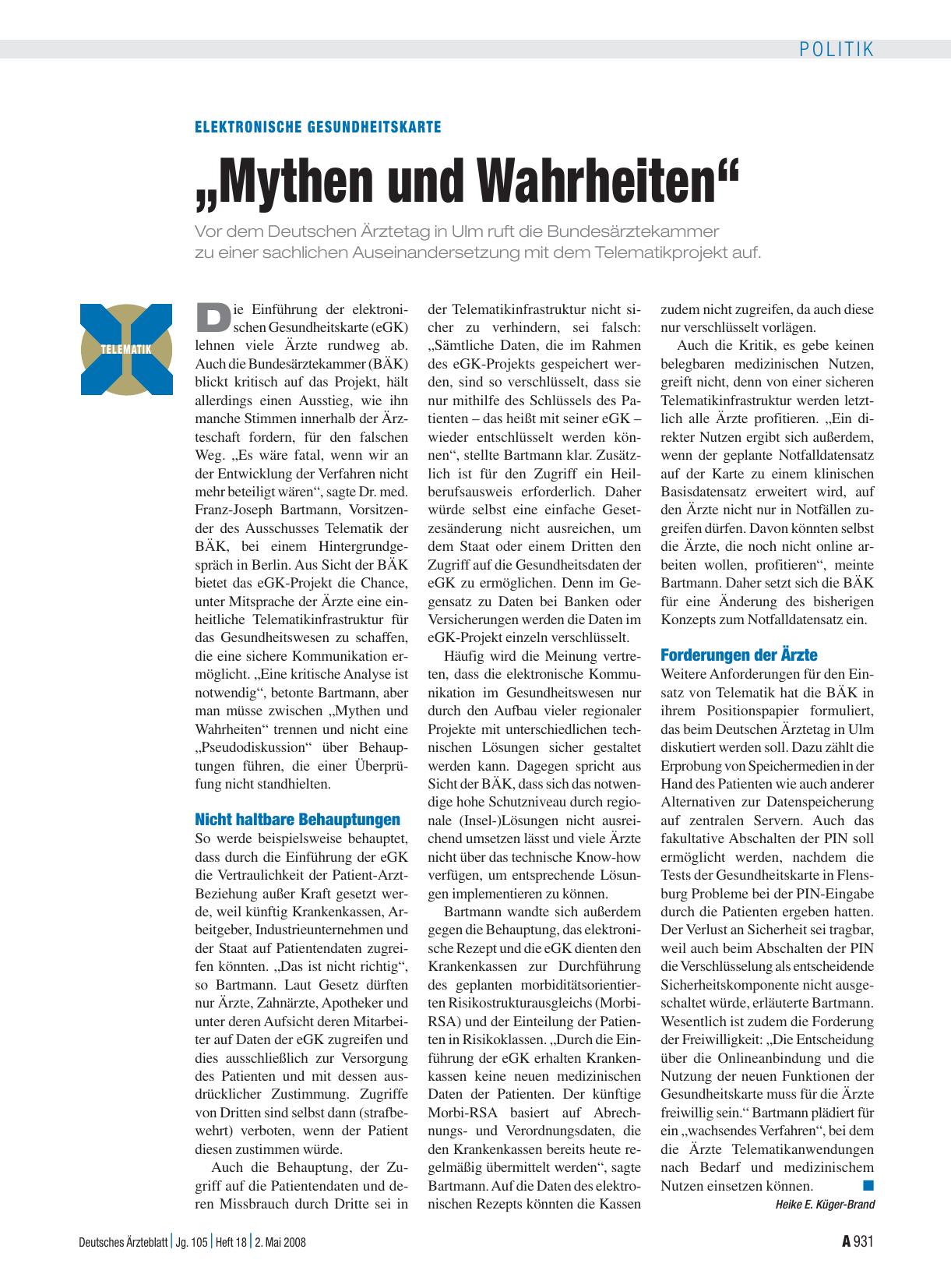 Vorschauseite 1: Elektronische Gesundheitskarte: „Mythen und Wahrheiten“