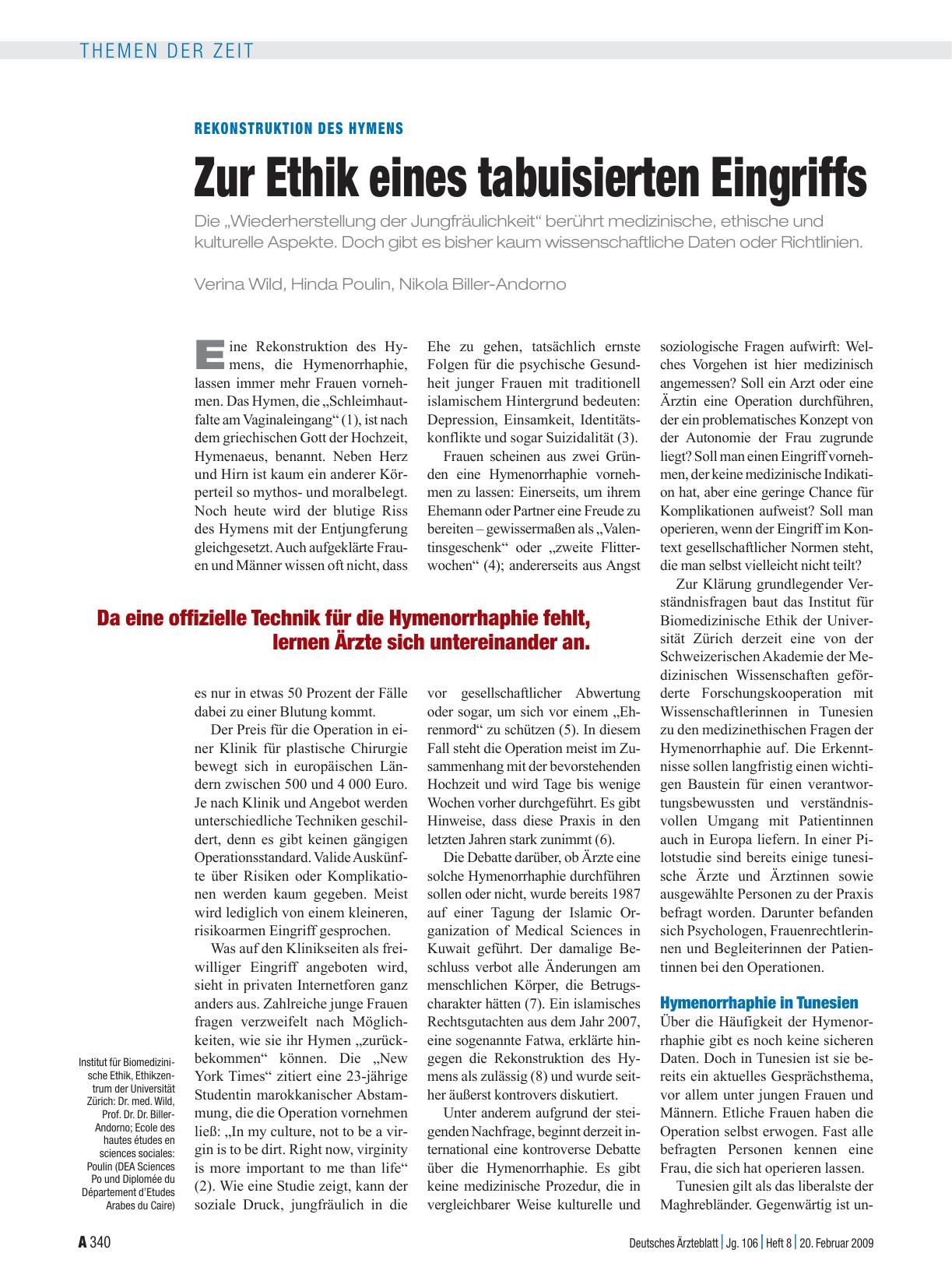 Vorschauseite 1: Rekonstruktion des Hymens: Zur Ethik eines tabuisierten Eingriffs
