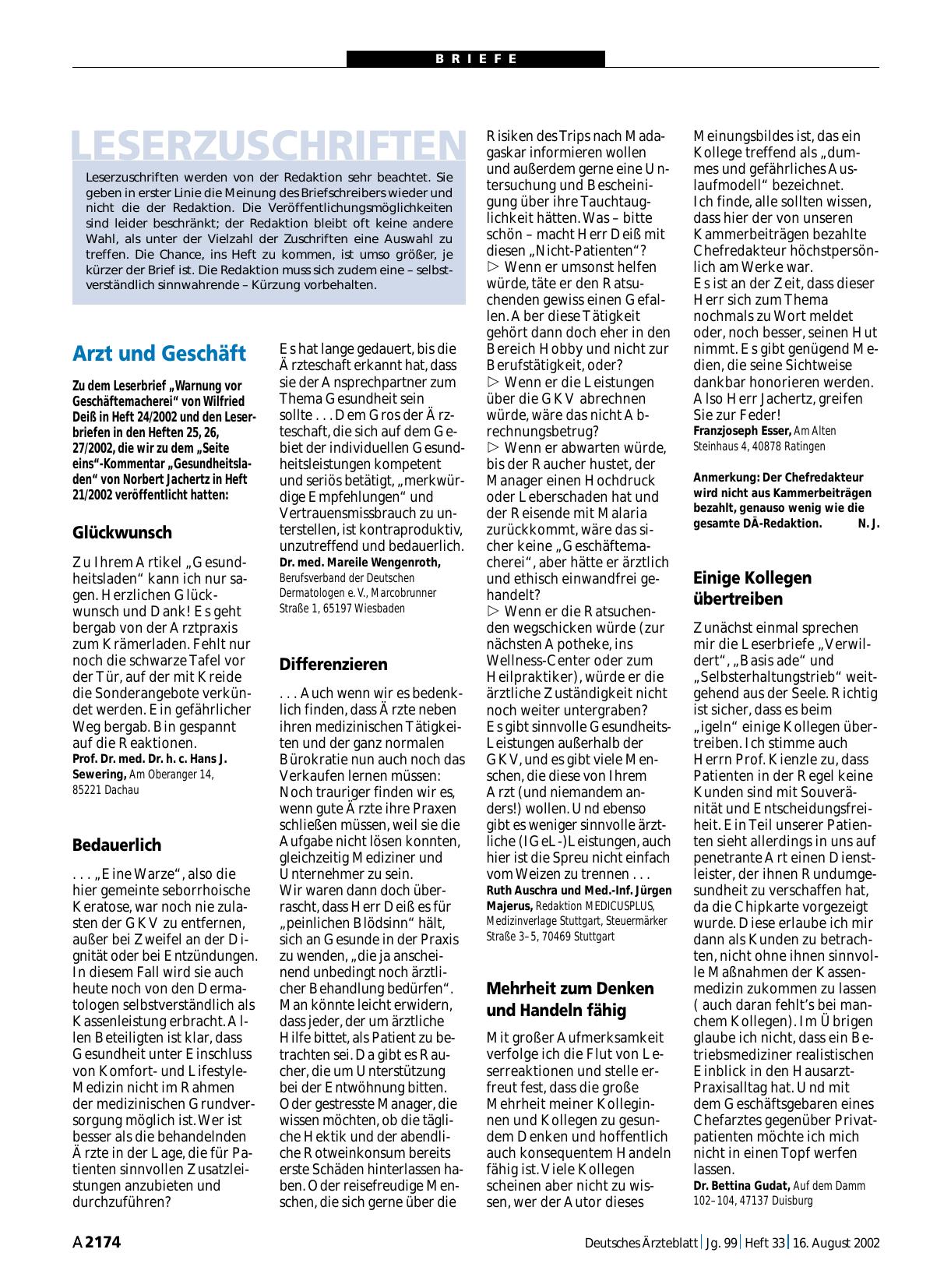 Vorschauseite 1: Arzt und Geschäft: Bedauerlich