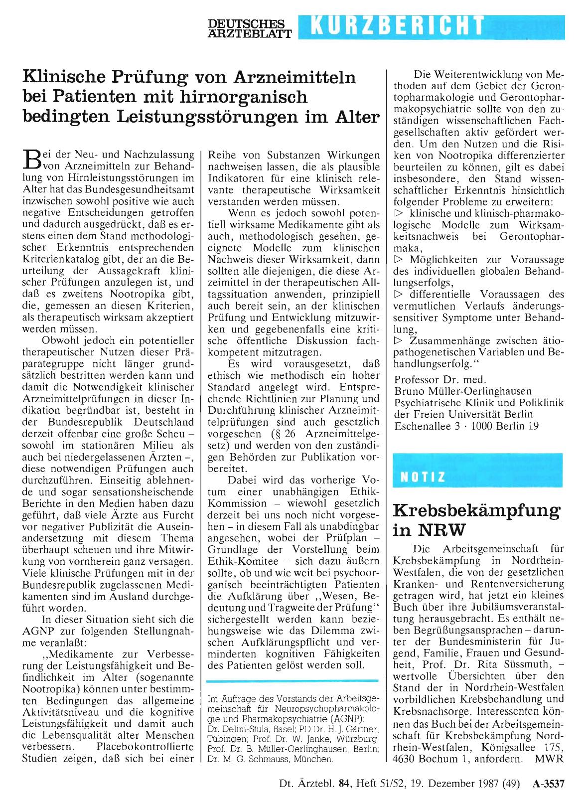 Vorschauseite 1: Krebsbekämpfung in NRW