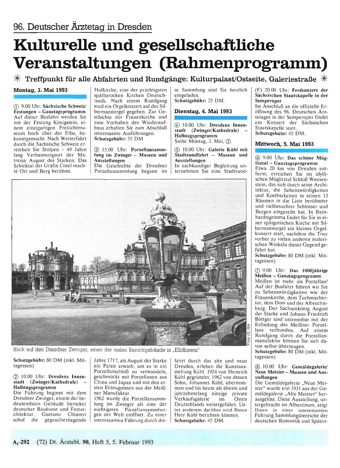 Vorschauseite 1: 96. Deutscher Ärztetag in Dresden: Kulturelle und gesellschaftliche Veranstaltungen (Rahmenprogramm)