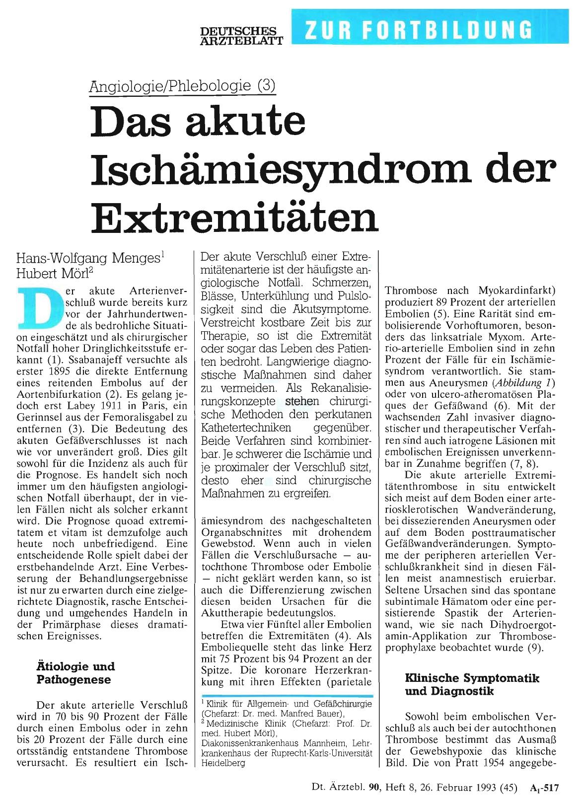 Vorschauseite 1: Angiologie/Phlebologie (3): Das akute Ischämiesyndrom der Extremitäten
