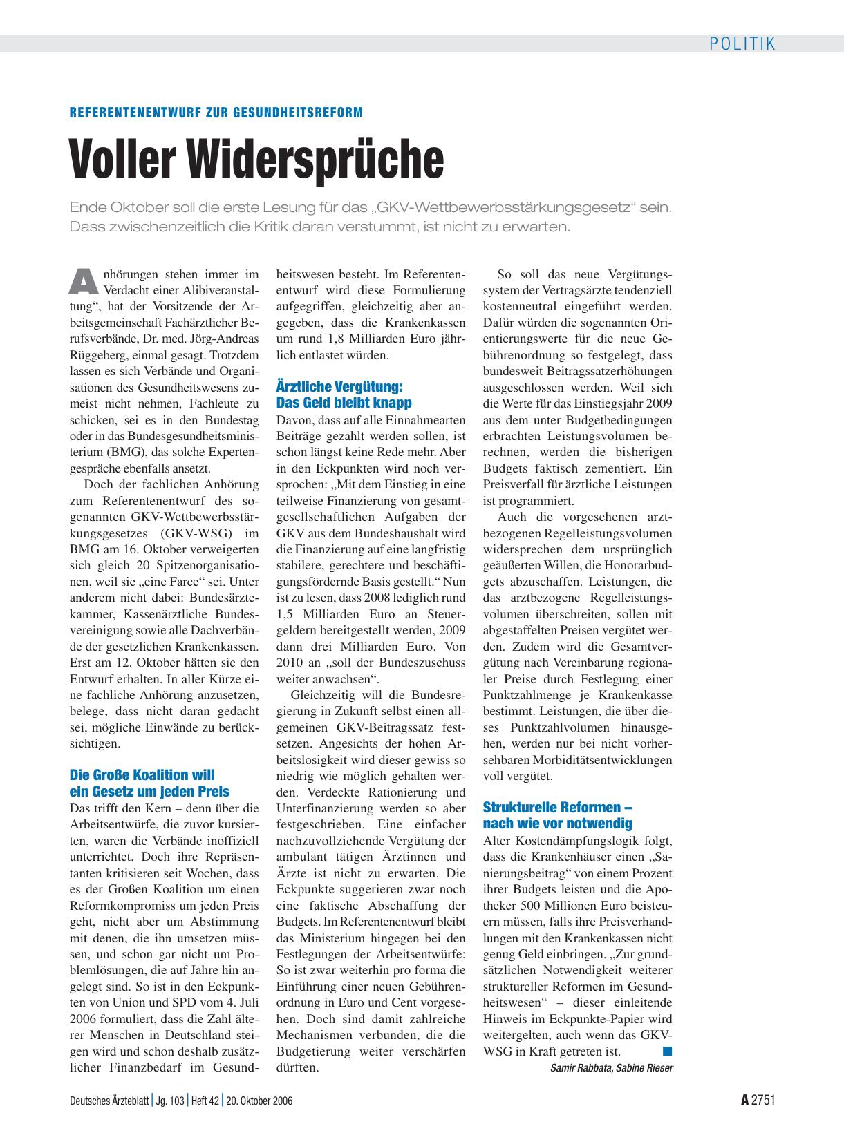 Vorschauseite 1: Referentenentwurf zur Gesundheitsreform: Voller Widersprüche