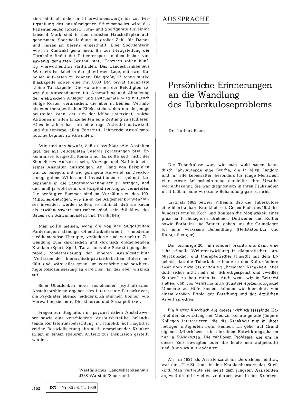 Vorschauseite 1: Persönliche Erinnerungen an die Wandlung des Tuberkuloseproblems