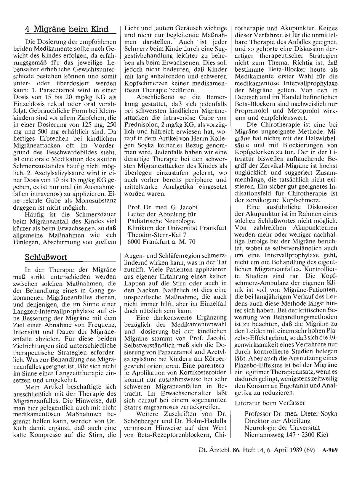 Vorschauseite 1: Therapie des Migräneanfalles: Schlußwort