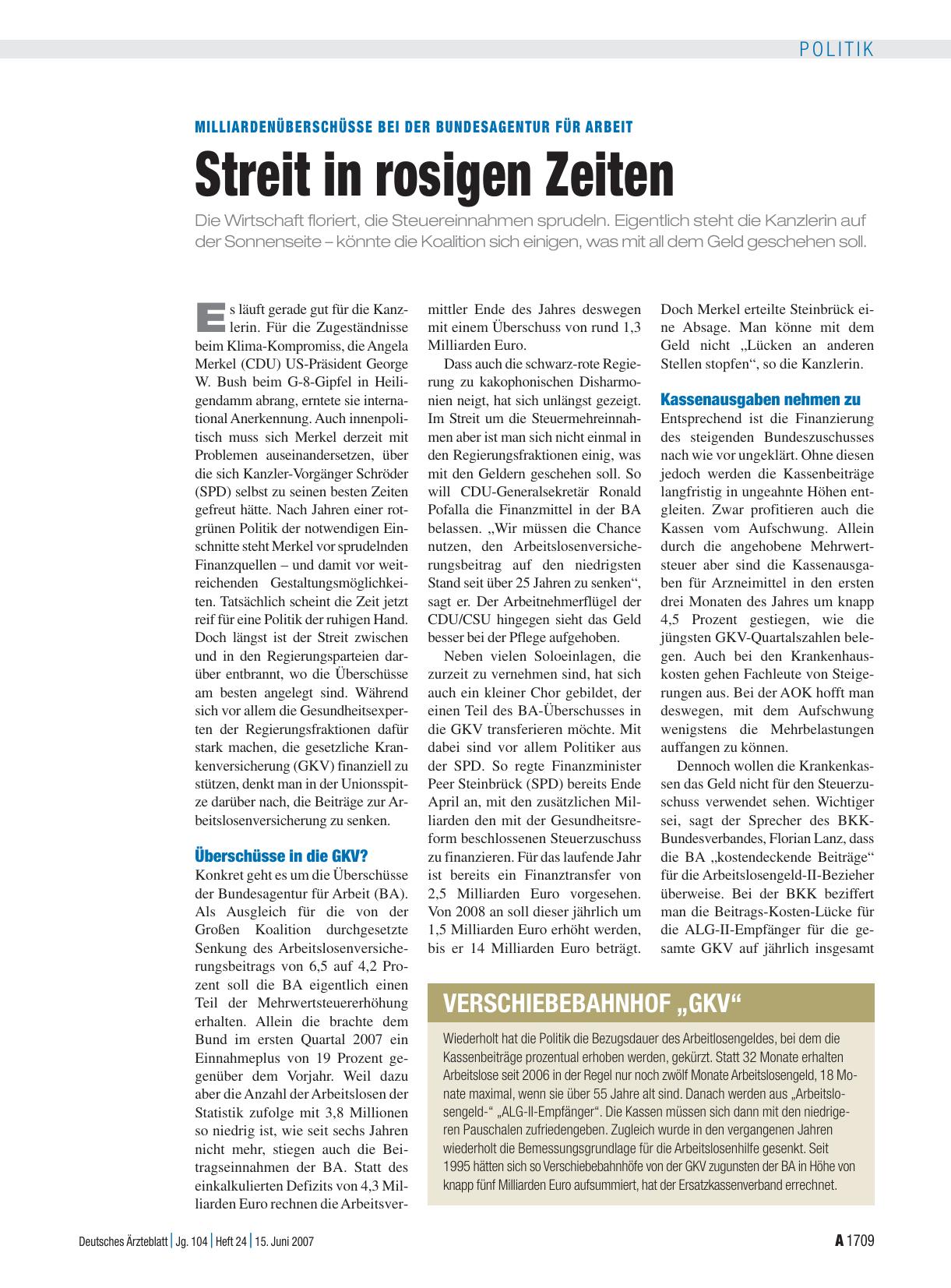 Vorschauseite 1: Milliardenüberschüsse bei der Bundesagentur für Arbeit: Streit in rosigen Zeiten