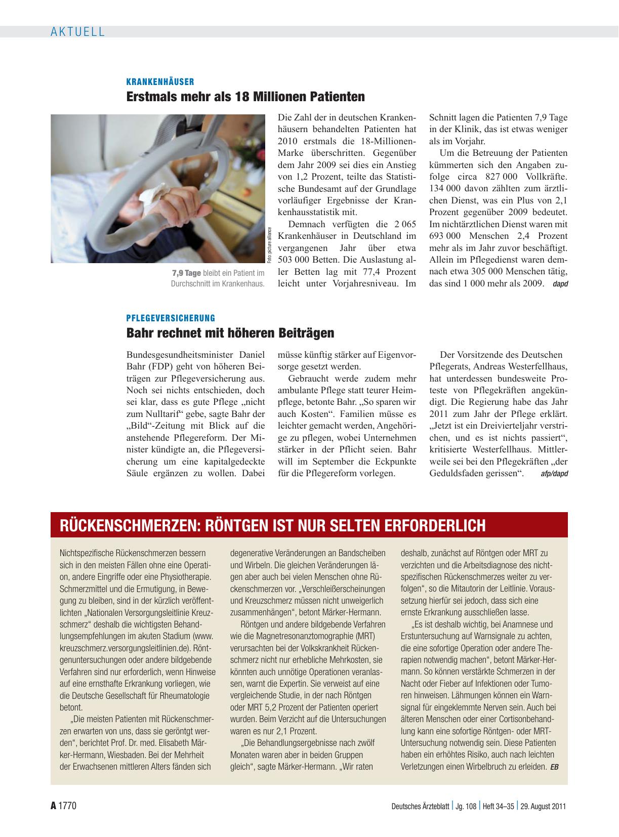 Vorschauseite 1: Krankenhäuser: Erstmals mehr als 18 Millionen Patienten