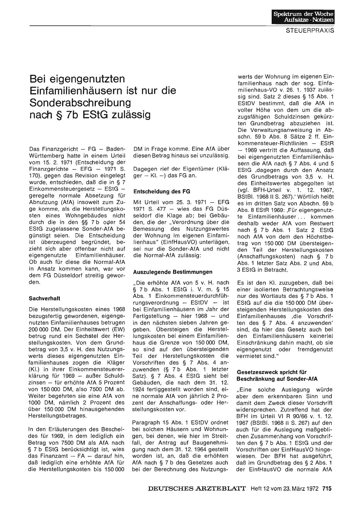 Vorschauseite 1: Bei eigengenutzten Einfamilienhäusern ist nur die Sonderabschreibung nach § 7b EStG zulässig