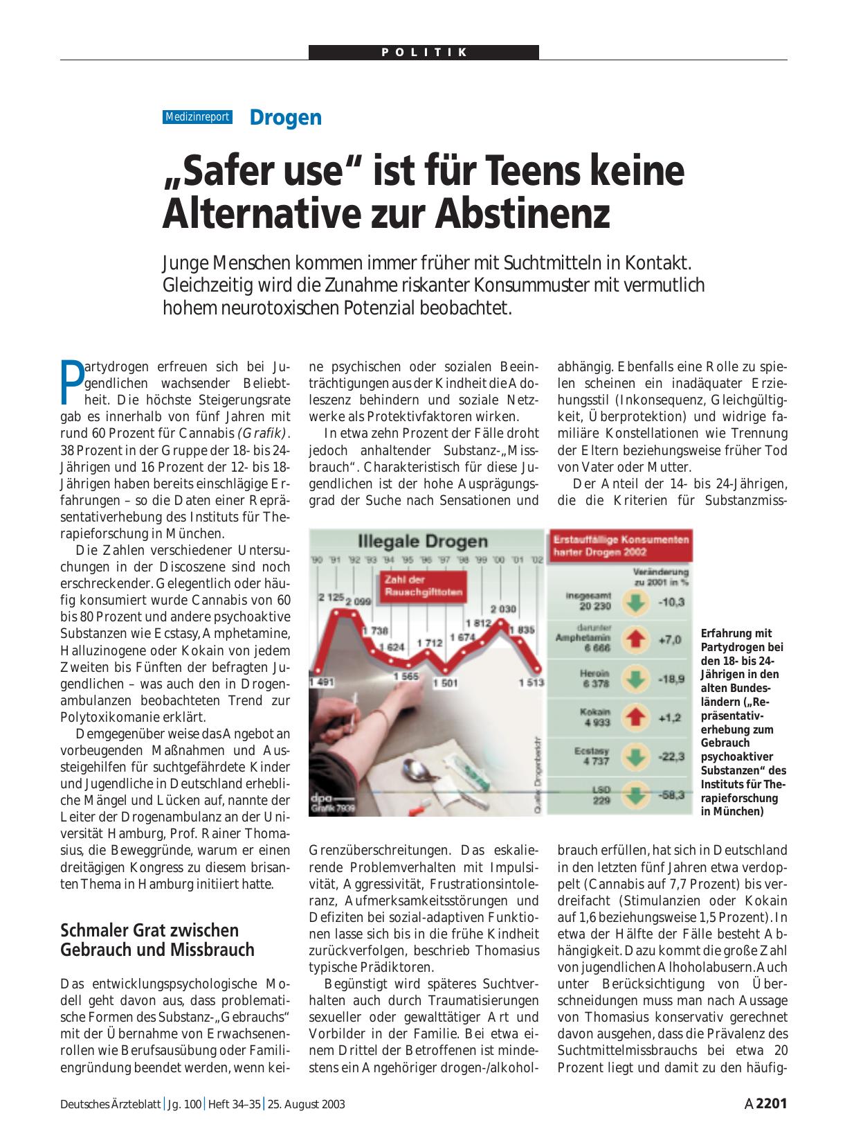Vorschauseite 1: Drogen: „Safer use“ ist für Teens keine Alternative zur Abstinenz