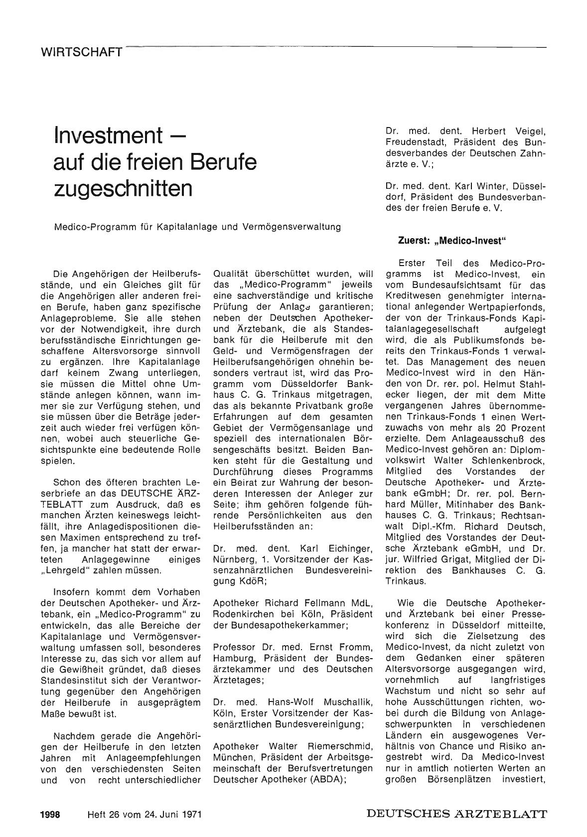 Vorschauseite 1: Investment — auf die freien Berufe zugeschnitten