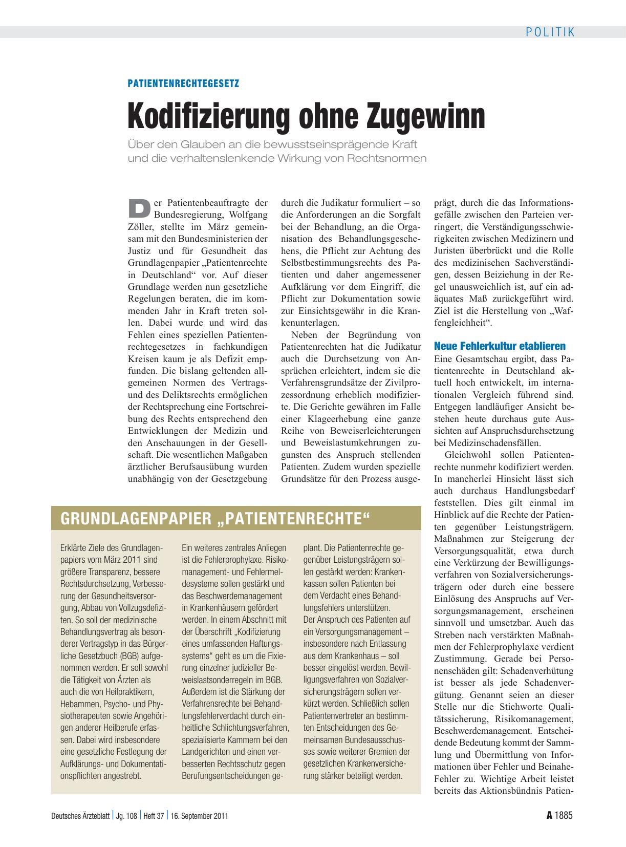 Vorschauseite 1: Patientenrechtegesetz: Kodifizierung ohne Zugewinn