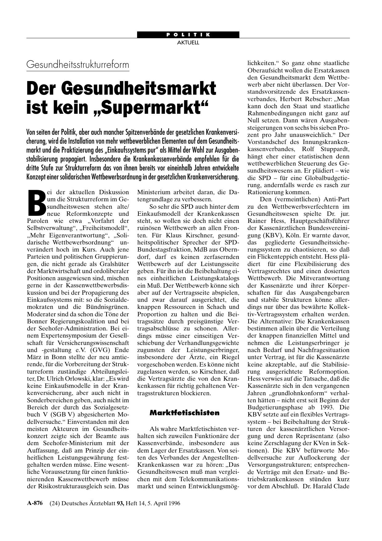 Vorschauseite 1: Gesundheitsstrukturreform: Der Gesundheitsmarkt ist kein „Supermarkt“