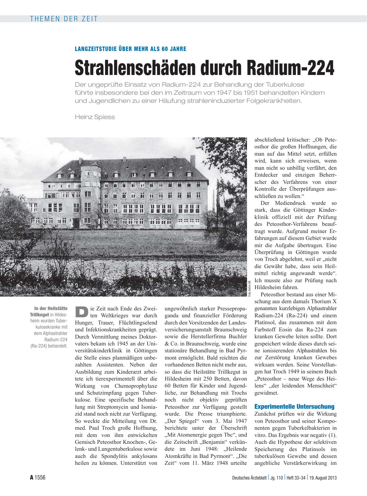 Vorschauseite 1: Langzeitstudie über mehr als 60 Jahre: Strahlenschäden durch Radium-224