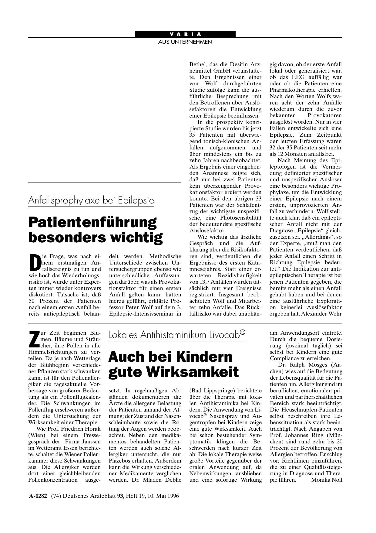 Vorschauseite 1: Anfallsprophylaxe bei Epilepsie: Patientenführung besonders wichtig