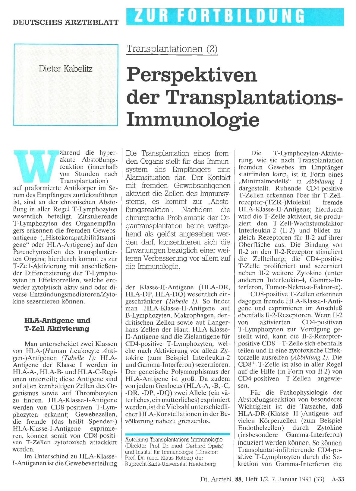 Vorschauseite 1: Transplantationen (2): Perspektiven der Transplantations-Immunologie