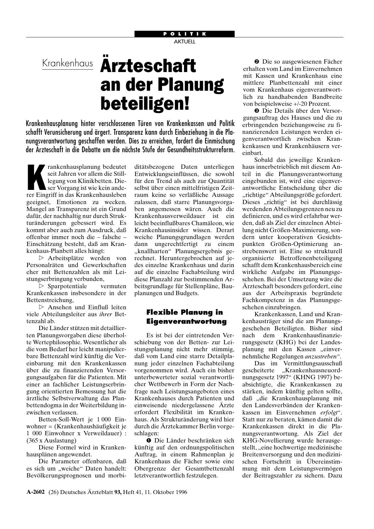 Vorschauseite 1: Krankenhaus: Ärzteschaft an der Planung beteiligen!