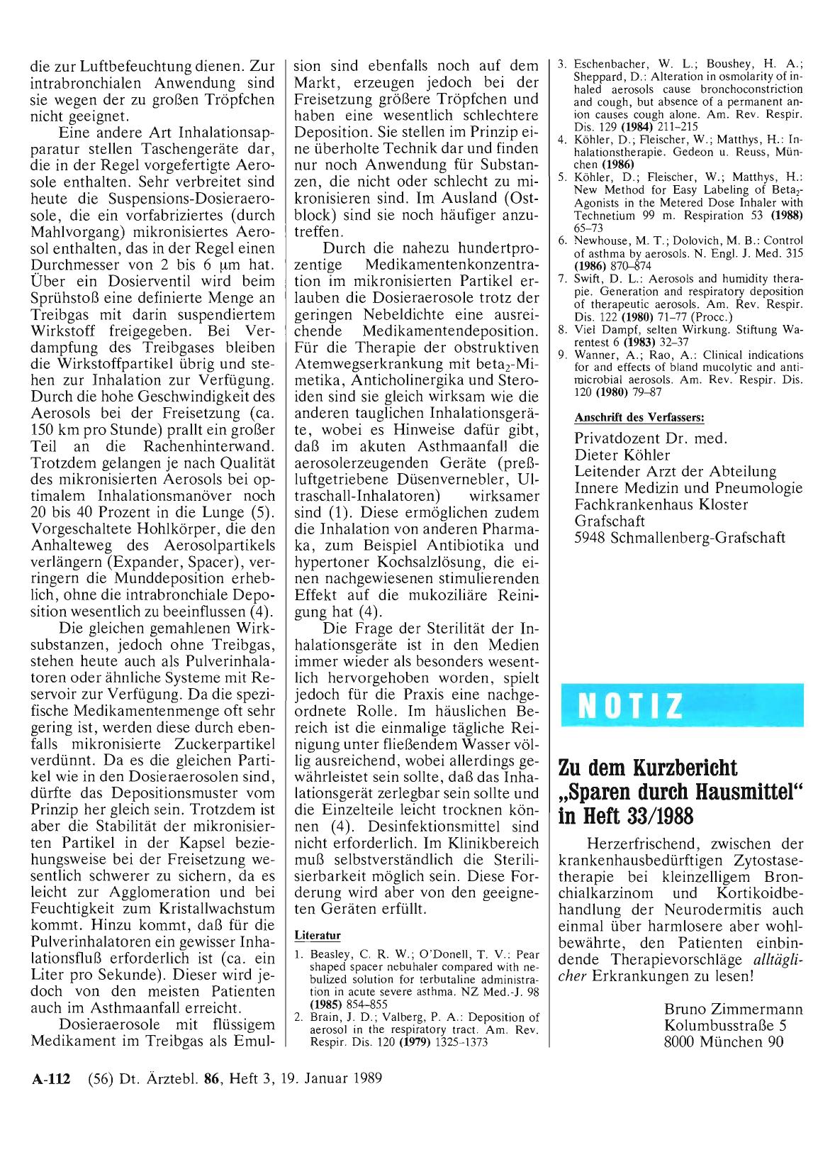 Vorschauseite 1: Zu dem Kurzbericht „Sparen durch Hausmittel“ in Heft 33/1988