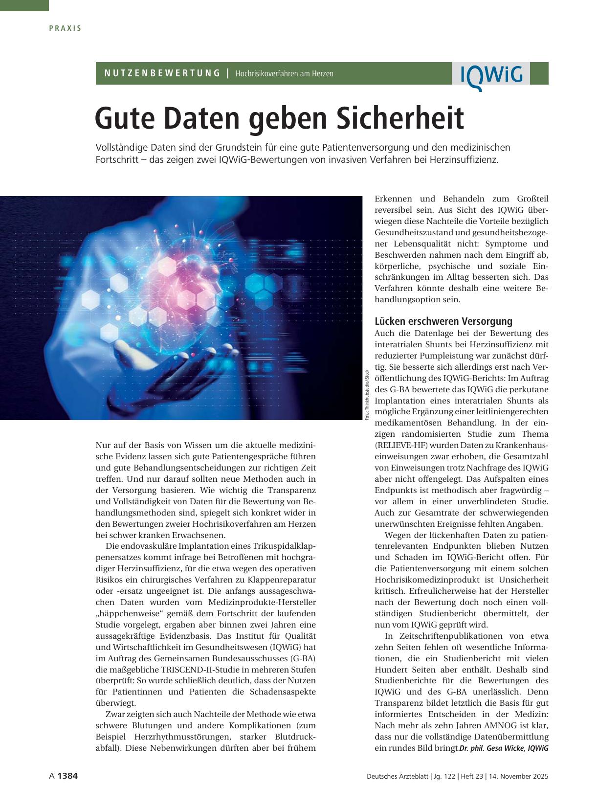 Vorschauseite 1: Hochrisikoverfahren am Herzen: Gute Daten geben Sicherheit