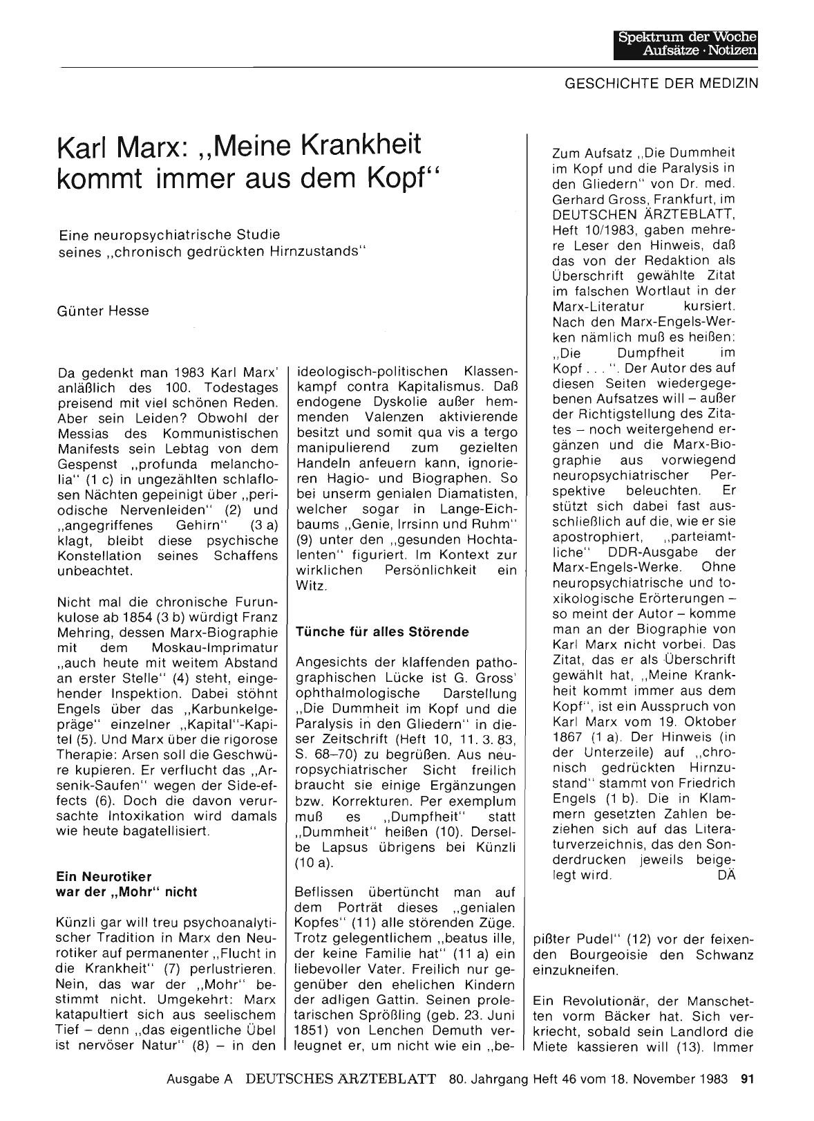 Vorschauseite 1: Karl Marx: „Meine Krankheit kommt immer aus dem Kopf“