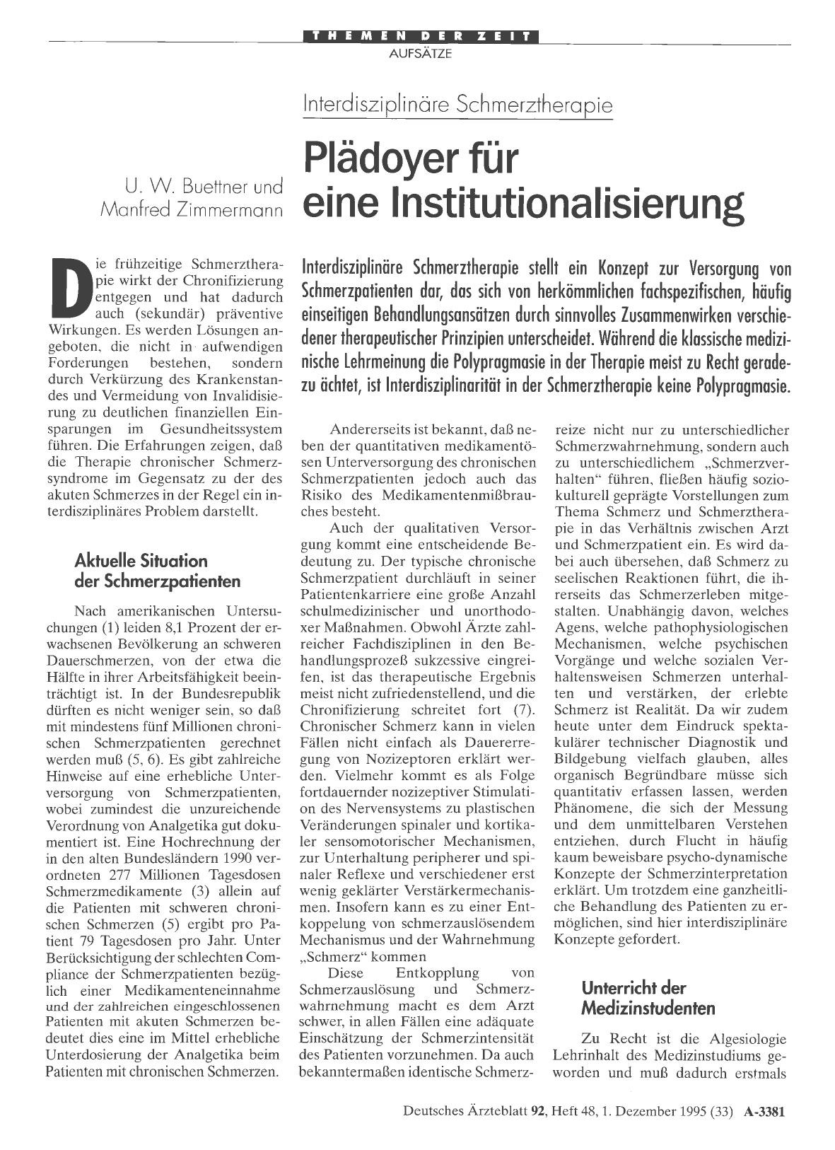 Vorschauseite 1: Interdisziplinäre Schmerztherapie: Plädoyer für eine Institutionalisierung