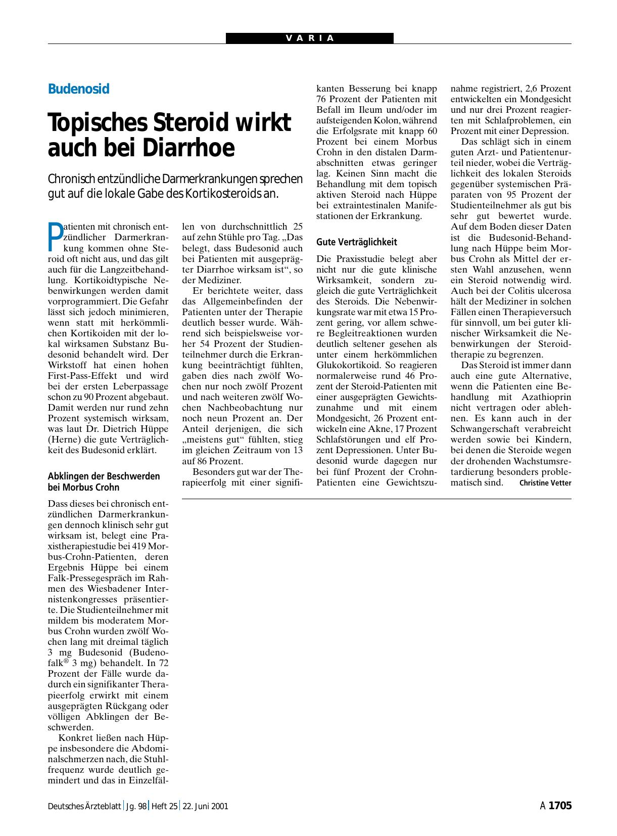 Vorschauseite 1: Budenosid: Topisches Steroid wirkt auch bei Diarrhoe