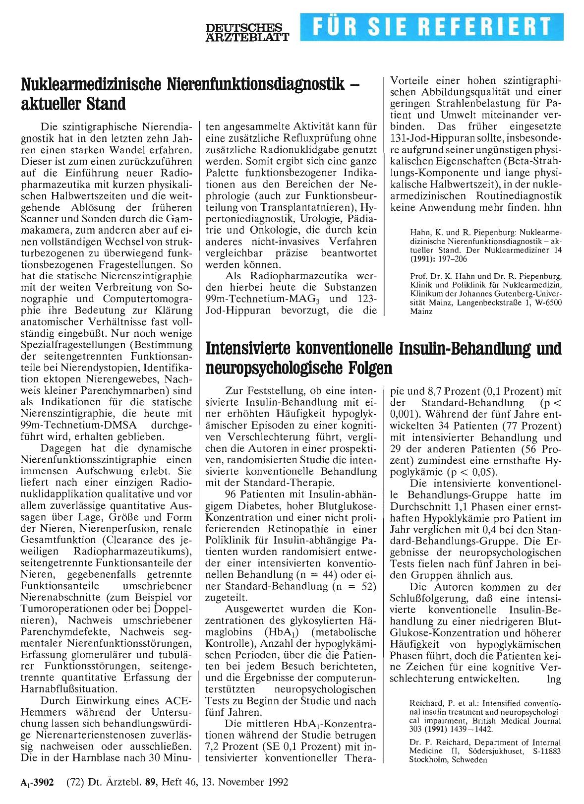 Vorschauseite 1: Nuklearmeclizinische Nierenfunktionsdiagnostik — aktueller Stand