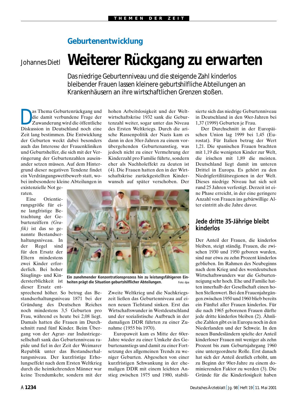 Vorschauseite 1: Geburtenentwicklung: Weiterer Rückgang zu erwarten