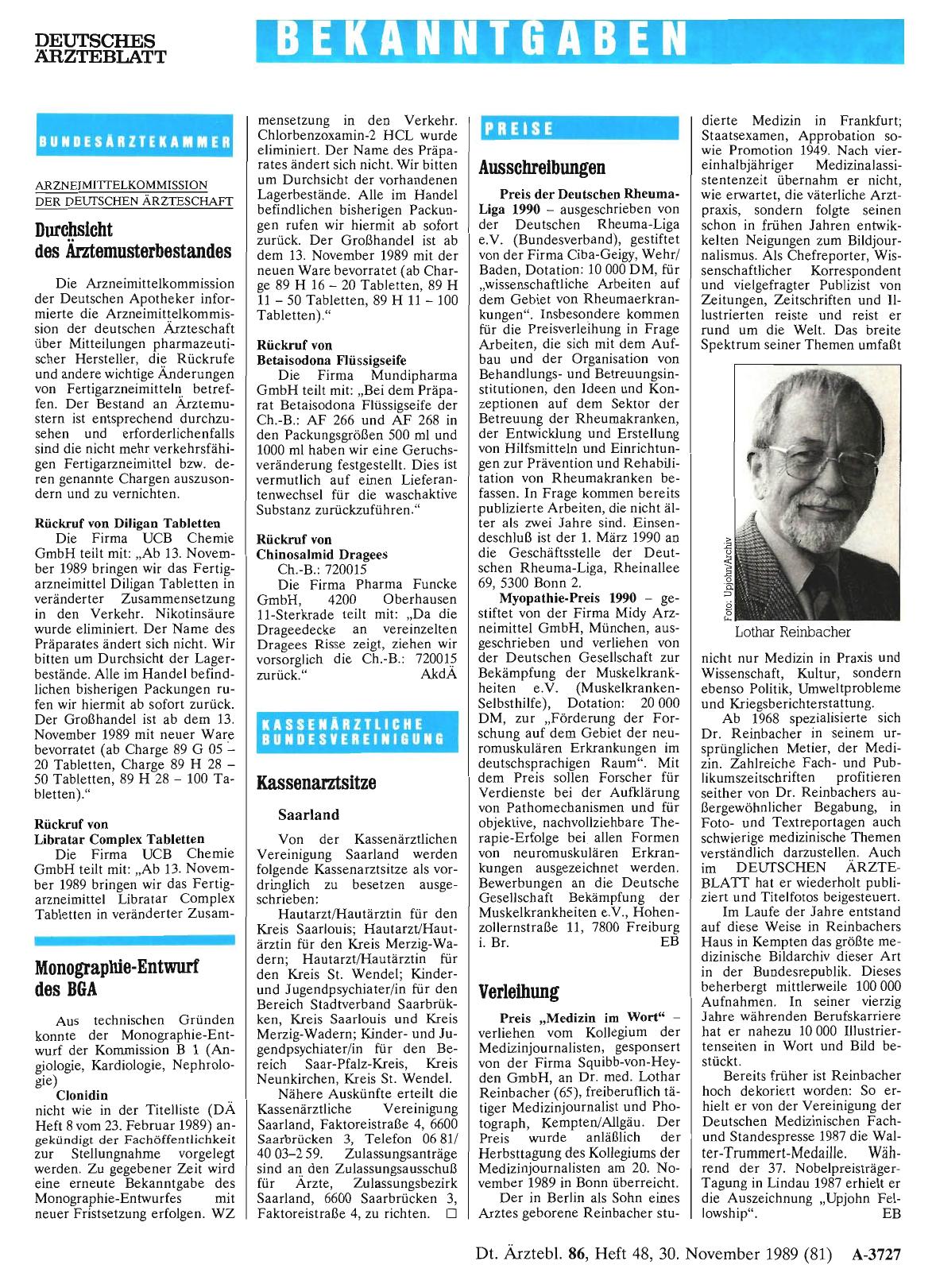 Vorschauseite 1: ARZNEIMITTELKOMMISSION DER DEUTSCHEN ÄRZTESCHAFT: Durchsicht des Ärztemusterbestandes