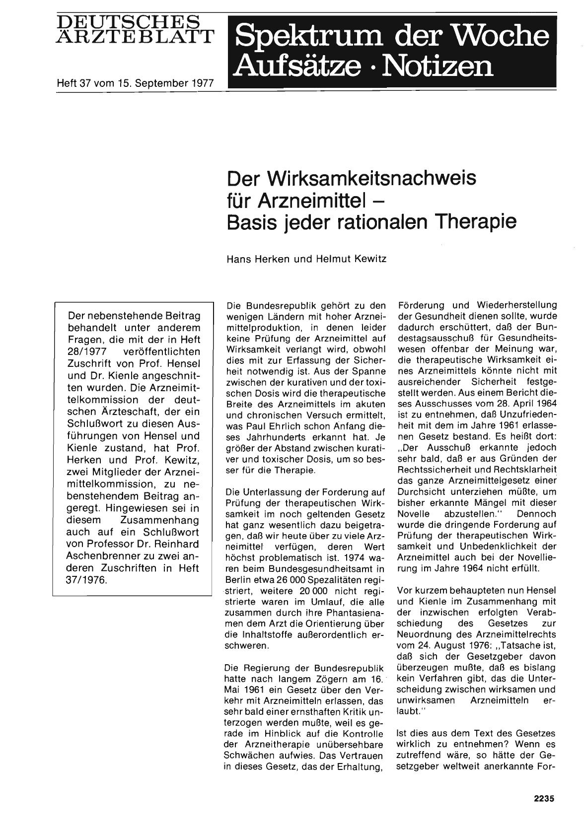 Vorschauseite 1: Der Wirksamkeitsnachweis für Arzneimittel — Basis jeder rationalen Therapie