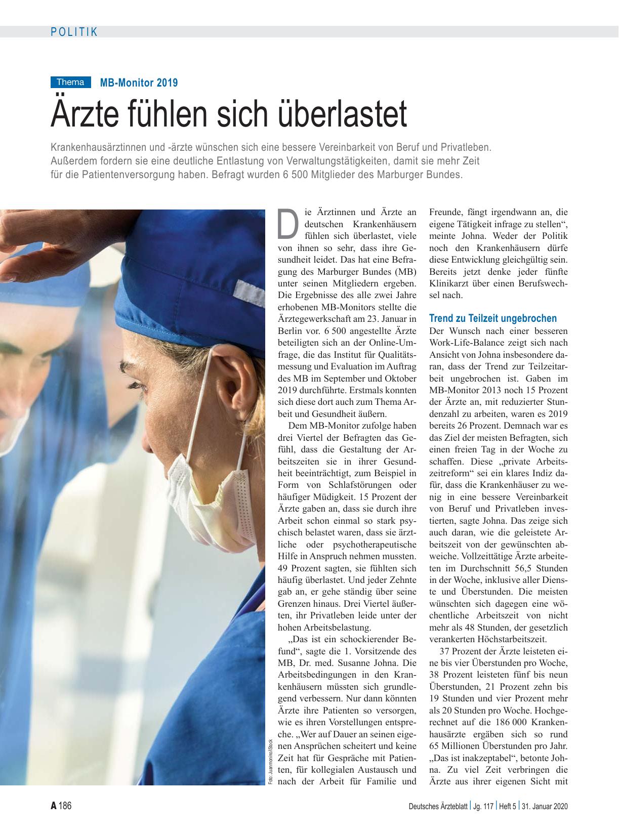 Vorschauseite 1: MB-Monitor 2019: Ärzte fühlen sich überlastet
