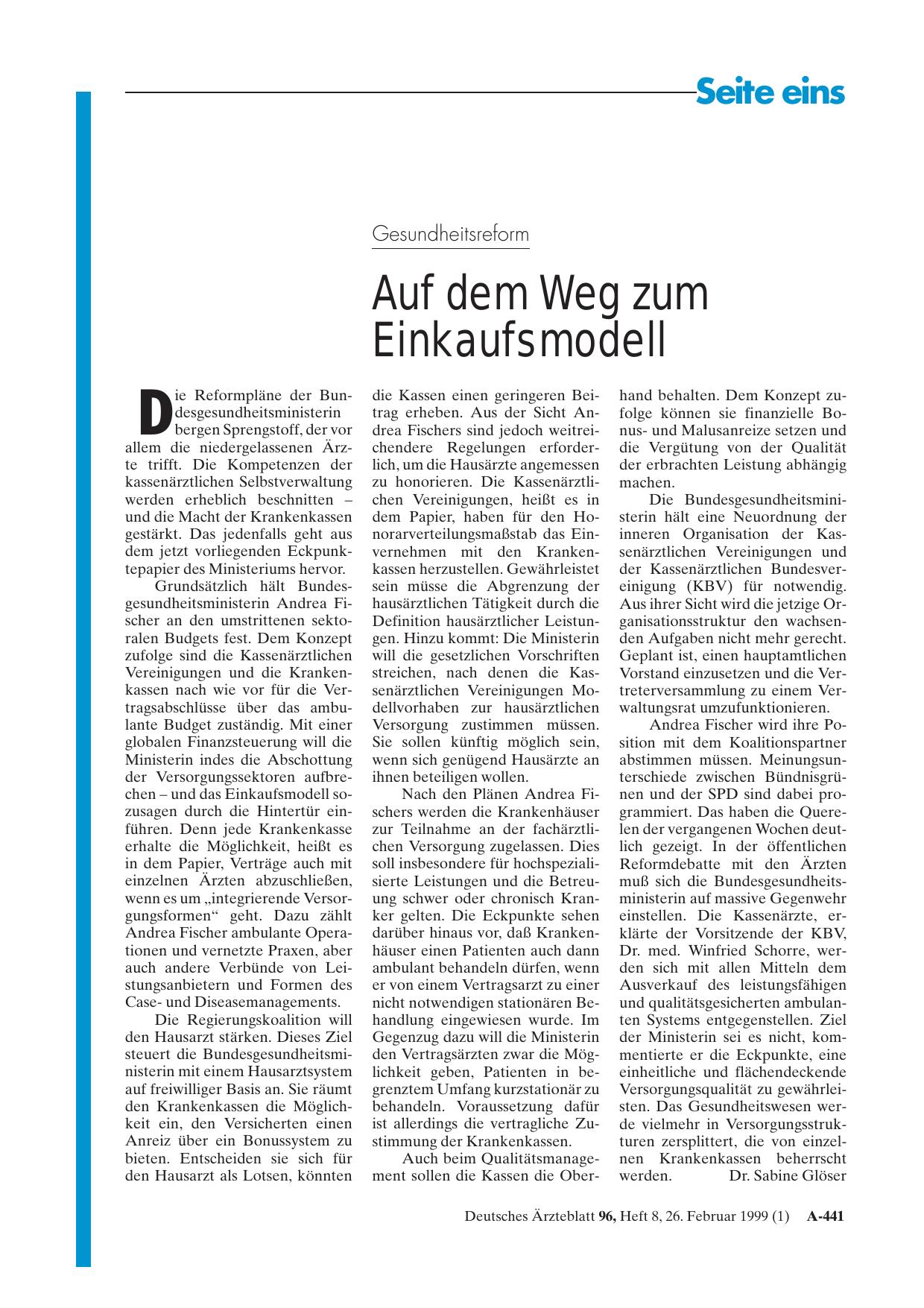 Vorschauseite 1: Gesundheitsreform: Auf dem Weg zum Einkaufsmodell