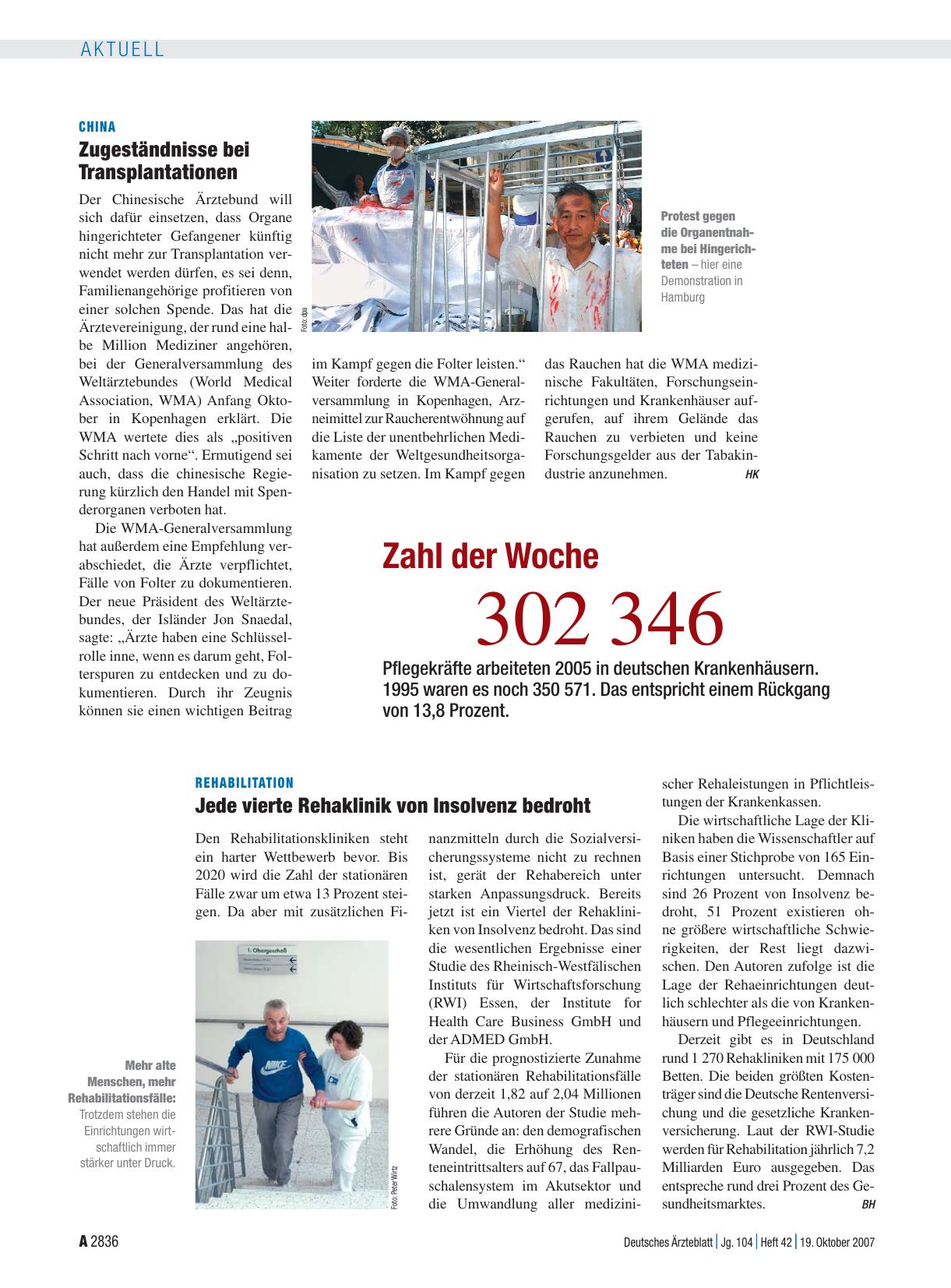 Vorschauseite 1: China: Zugeständnisse bei Transplantationen
