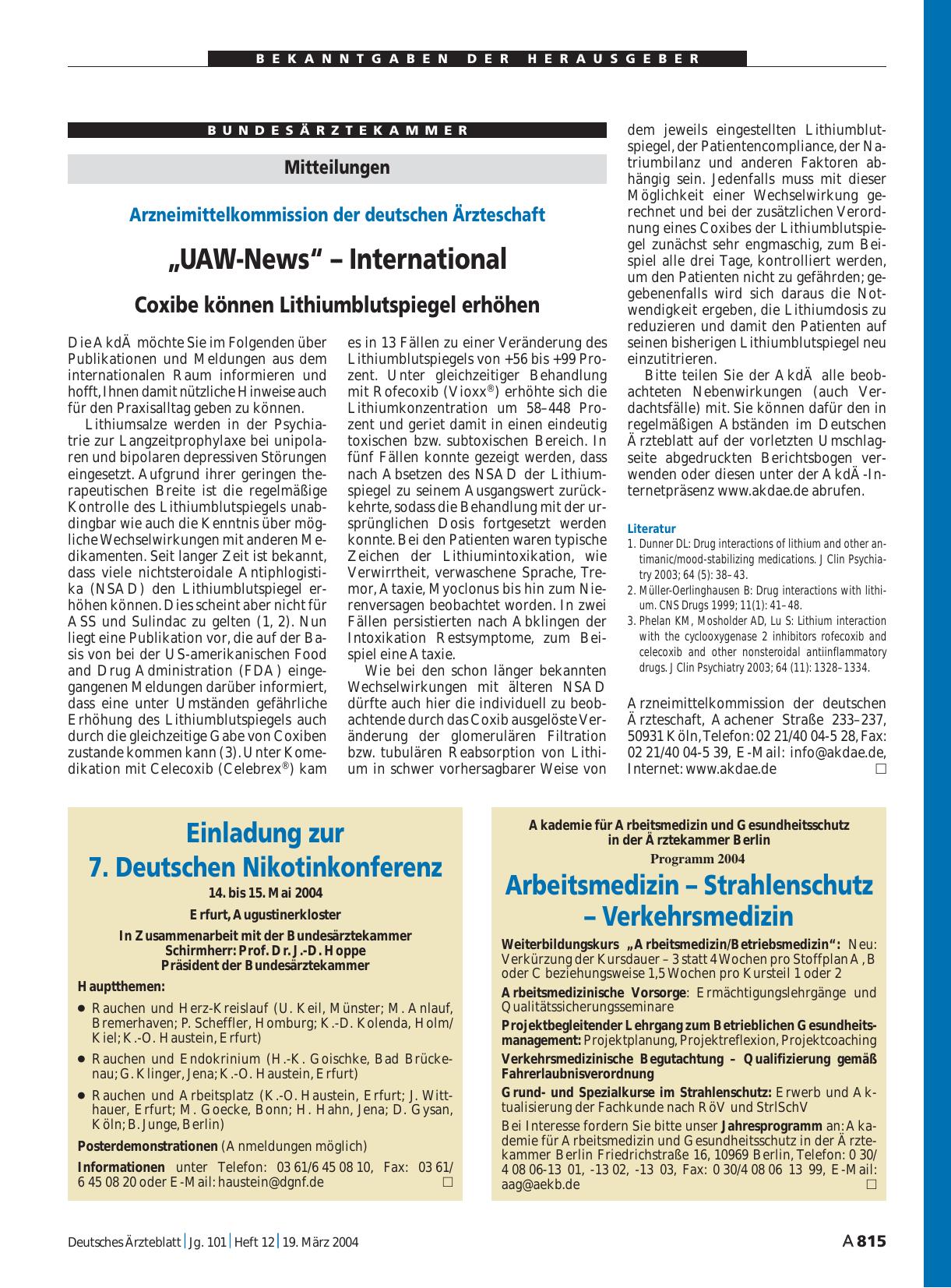 Vorschauseite 1: Einladung zur 7. Deutschen Nikotinkonferenz