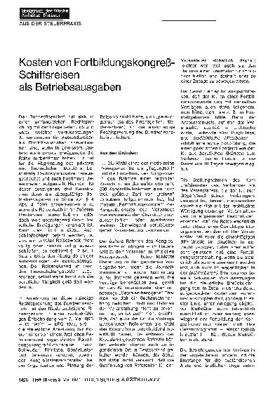 Vorschauseite 1: Kosten von Fortbildungskongreß-Schiffsreisen als Betriebsausgaben