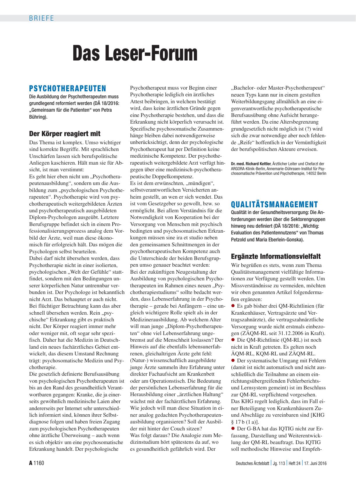 Vorschauseite 1: Psychotherapeuten: Der Körper reagiert mit