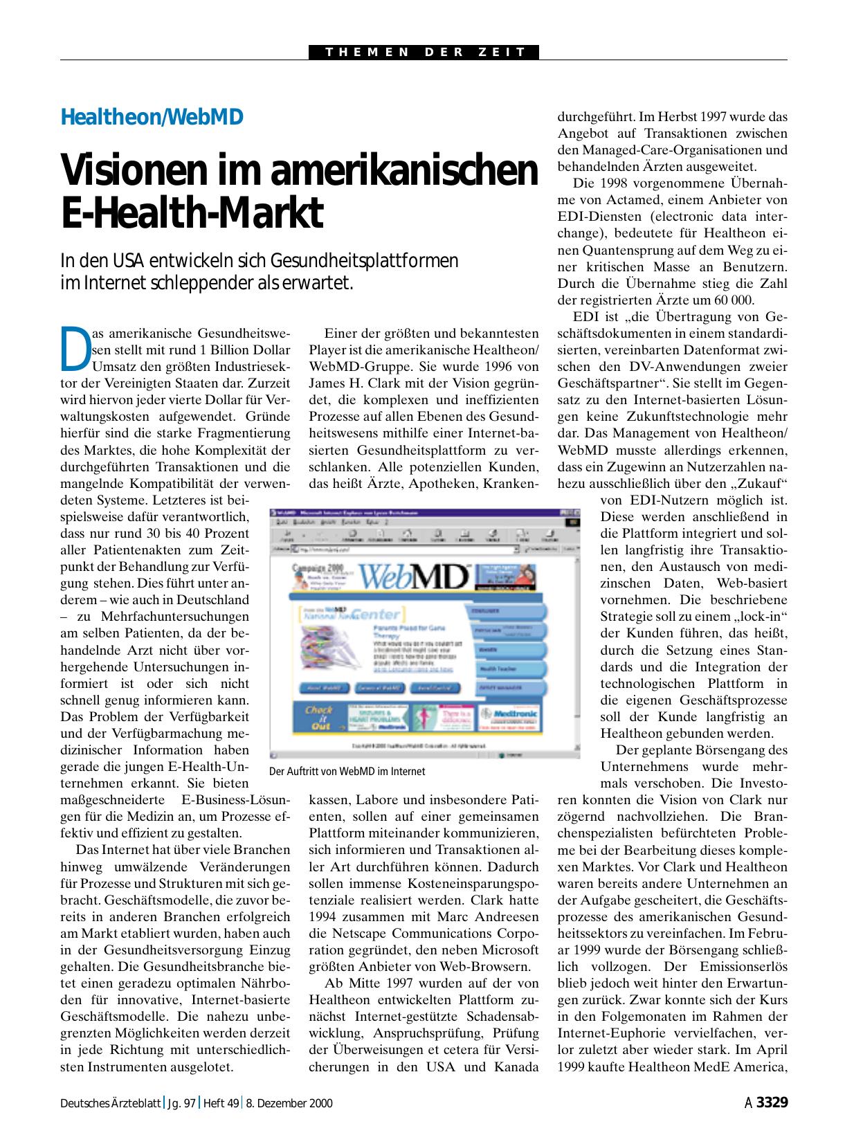 Vorschauseite 1: Healtheon/WebMD: Visionen im amerikanischen E-Health-Markt