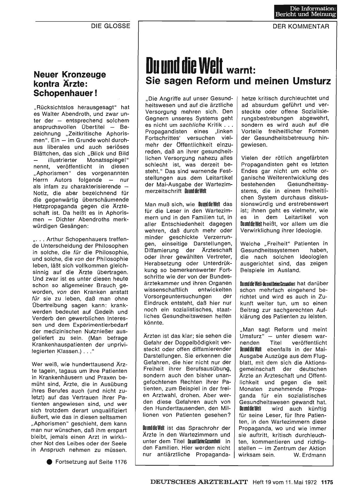 Vorschauseite 1: Neuer Kronzeuge kontra Ärzte: Schopenhauer!