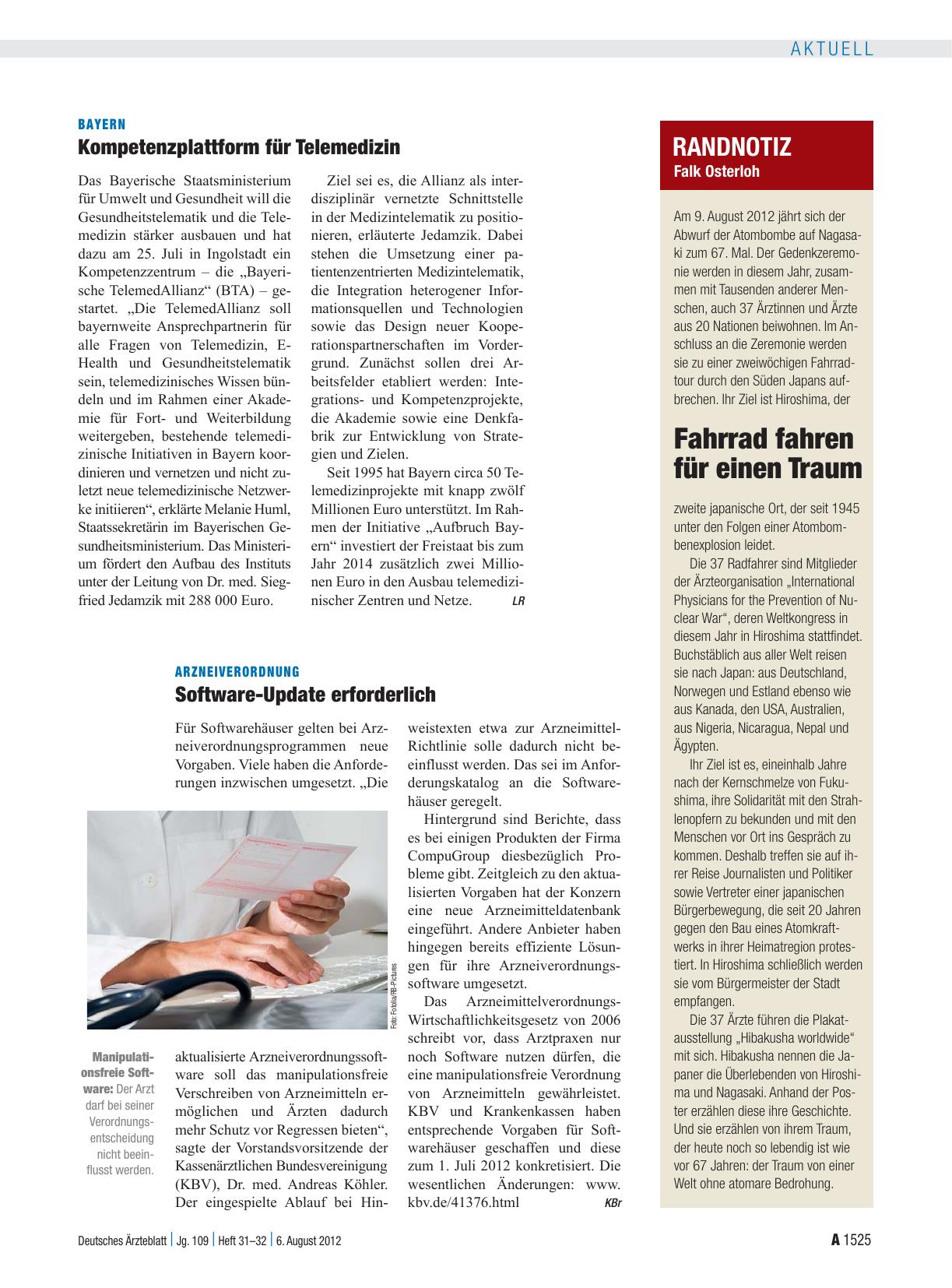 Vorschauseite 1: Bayern: Kompetenzplattform für Telemedizin