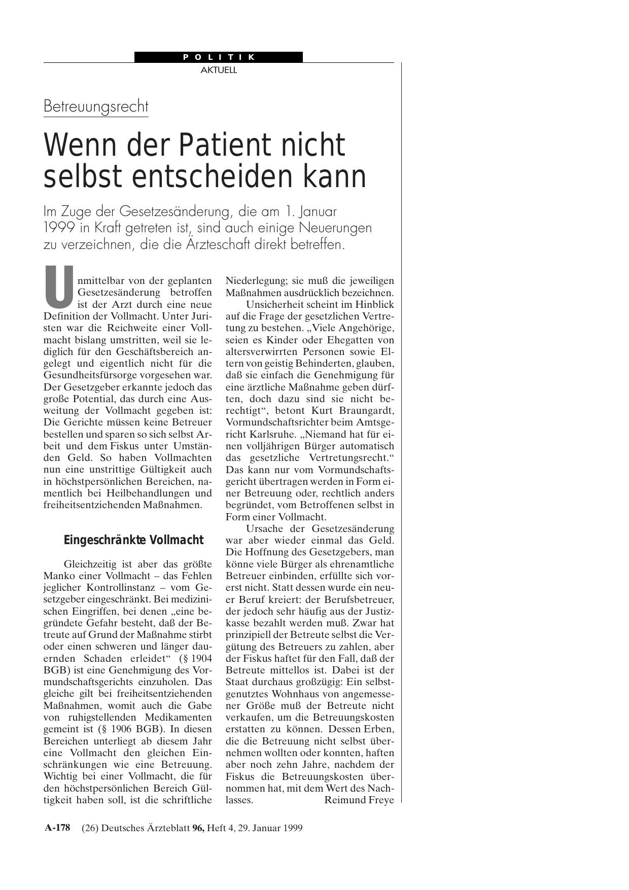 Vorschauseite 1: Betreuungsrecht: Wenn der Patient nicht selbst entscheiden kann