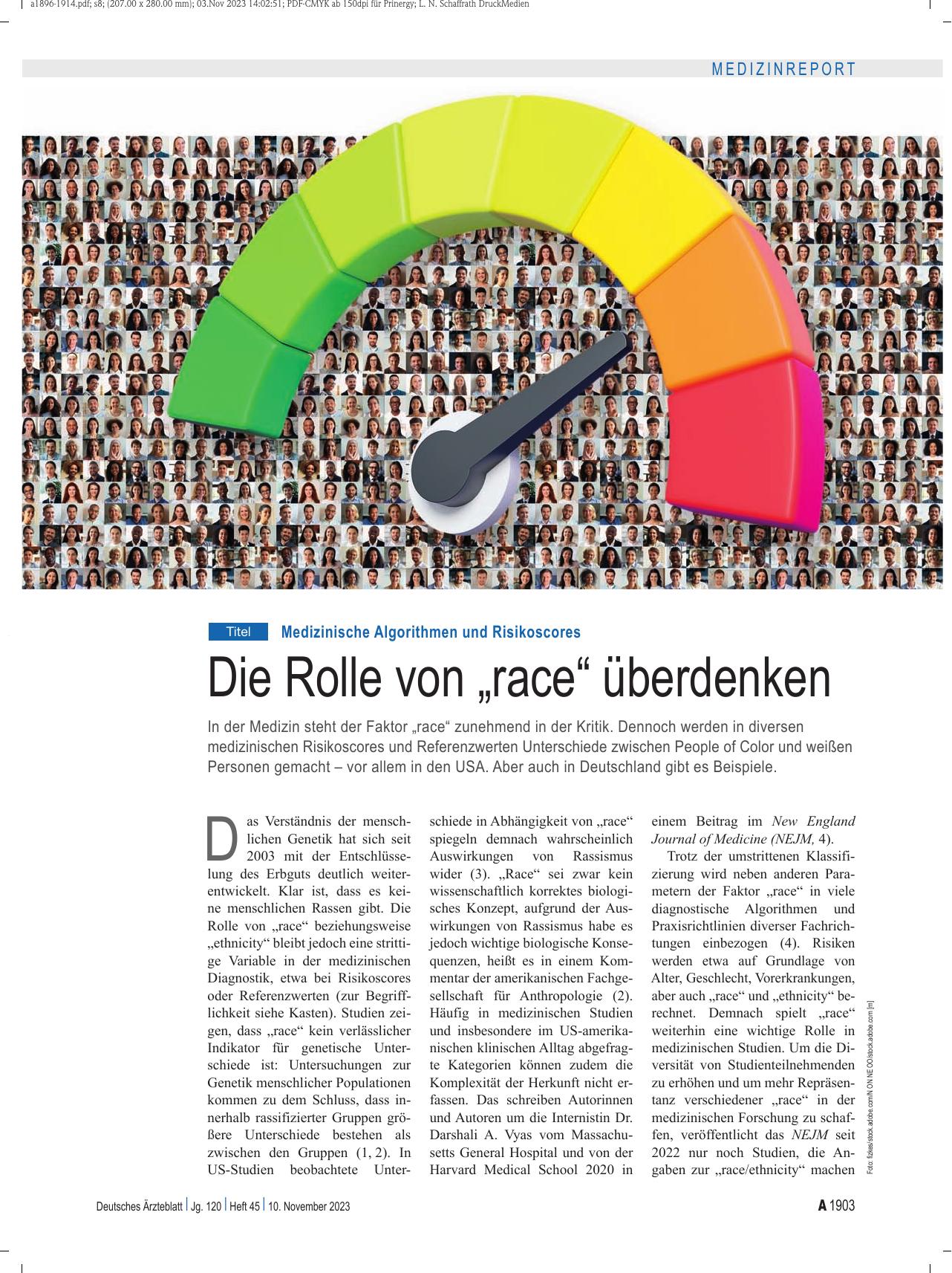 Vorschauseite 1: Medizinische Algorithmen und Risikoscores: Die Rolle von „race“ überdenken