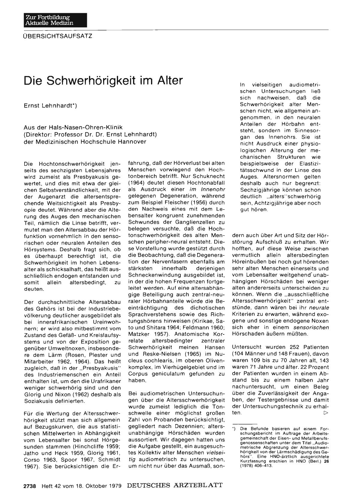 Vorschauseite 1: Die Schwerhörigkeit im Alter